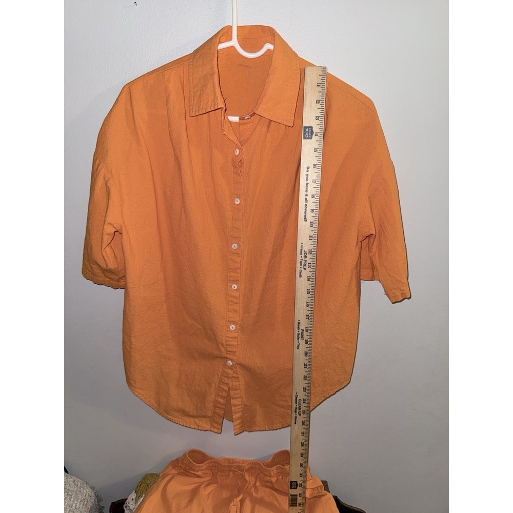 Orange‎ Button Down Shirt & Pull On Shorts Set Outfit Women's Small 100% Cotton - Picture 3 of 8